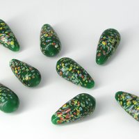 Vintage 36x18mm Teardrop Focal, Green Tombo Millefiori Glass Bead