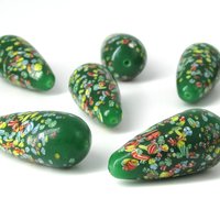 Vintage 36x18mm Teardrop Focal, Green Tombo Millefiori Glass Bead