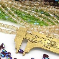 Olivine AB 7x5mm Pear Droplets, Faceted Teardrops, Czech Fire Polished Glass Beads