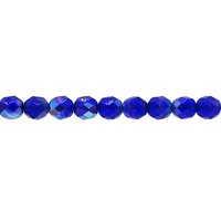 8mm Glass Beads, Faceted Rounds, Cobalt AB Czech Fire Polished Iridescent Blue Spacers