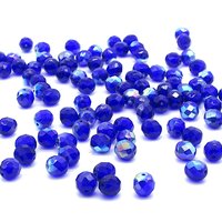 8mm Glass Beads, Faceted Rounds, Cobalt AB Czech Fire Polished Iridescent Blue Spacers