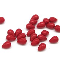 Vintage 11x8mm Teardrops, Shiny Opaque Red Plastic Pearshape Beads (22)