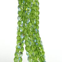 Olivine AB 7x5mm Pear Droplets, Faceted Teardrops, Czech Fire Polished Glass Beads