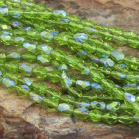 Olivine AB 7x5mm Pear Droplets, Faceted Teardrops, Czech Fire Polished Glass Beads