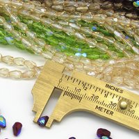 Olivine AB 7x5mm Pear Droplets, Faceted Teardrops, Czech Fire Polished Glass Beads