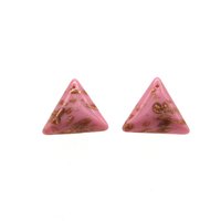 18mm Triangular Pendants, Top Drilled Vintage Pink and Gold Glass Stones