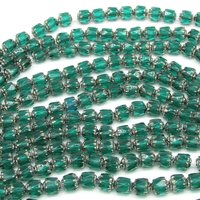 6mm Faceted Cathedral Beads, Translucent Emerald Green with Silver Etched Crowns, Czech Fire Polished Barrels