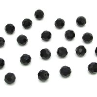 8.5mm Faceted Rounds, Opaque Jet Black Machine Cut Czech Glass Beads (20)