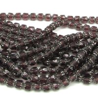 6mm Octagonal Crown Cathedral Beads, Translucent Amethyst with Antique Silver Etching