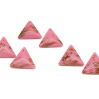 18mm Triangular Pendants, Top Drilled Vintage Pink and Gold Glass Stones