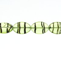 16mm Flat Oval Beads, Green and Brown Striped Glass
