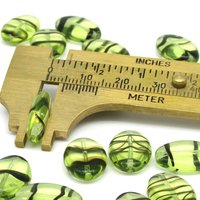 16mm Flat Oval Beads, Green and Brown Striped Glass