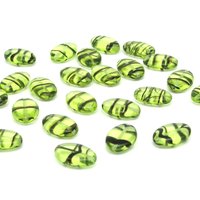 16mm Flat Oval Beads, Green and Brown Striped Glass