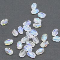 7x5mm Faceted Oval Barrels, Crystal AB Fire Polished Czech Glass Beads
