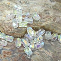 7x5mm Faceted Oval Barrels, Crystal AB Fire Polished Czech Glass Beads