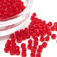 Vintage 4mm Faceted Bicones, Light Siam Red Vintage Machine Cut Crystal Beads