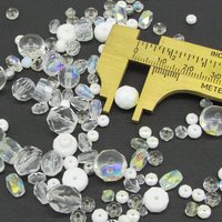 Clear Czech Glass Bead Mix, Fire Polished Faceted Rounds and Barrels, 120 pcs