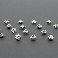 Silver-Plated Double Daisy Rondelles, 4.5x7mm Small Spacer Beads (17)