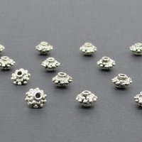 Silver-Plated Double Daisy Rondelles, 4.5x7mm Small Spacer Beads (17)