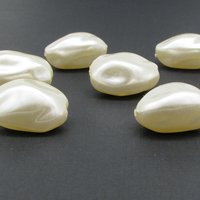 Vintage Cream Lustre Beads, 25x17mm Baroque Oval Plastic Pearls (12)