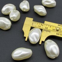Vintage Cream Lustre Beads, 25x17mm Baroque Oval Plastic Pearls (12)