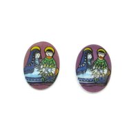 18x13mm Flat Oval Cabochons, Vintage Christmas Limoge Assortment