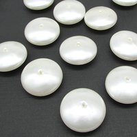 12x26.5mm Rondelles, Opaque White Puffed Rounds, Vintage Plastic Faux Pearl Saucer Beads (11)