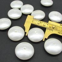 12x26.5mm Rondelles, Opaque White Puffed Rounds, Vintage Plastic Faux Pearl Saucer Beads (11)
