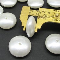 12x26.5mm Rondelles, Opaque White Puffed Rounds, Vintage Plastic Faux Pearl Saucer Beads (11)