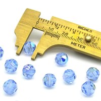 Vintage 8mm Faceted Round Beads, Light Sapphire AB Czech Machine Cut Crystal