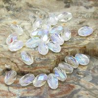 7x5mm Faceted Oval Barrels, Crystal AB Fire Polished Czech Glass Beads