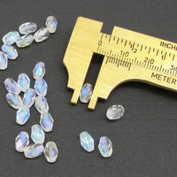 7x5mm Faceted Oval Barrels, Crystal AB Fire Polished Czech Glass Beads