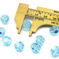 10mm Faceted Round Beads, Vintage Aqua AB Czech Machine Cut Crystal, Iridescent Pastel Blue-Green Spacers (12)