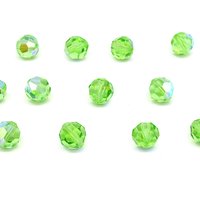 10mm Faceted Round Beads, Peridot AB Vintage Czech Machine Cut Crystal, Iridescent Pale Green Spacers