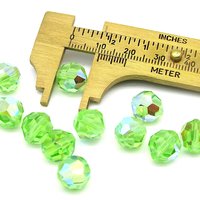 10mm Faceted Round Beads, Peridot AB Vintage Czech Machine Cut Crystal, Iridescent Pale Green Spacers