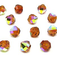 12x12mm Faceted Octagon Beads, Vintage Topaz AB Machine-Cut Iridescent Crystal Polygons (12)