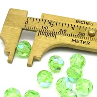 Vintage 8mm Faceted Rounds, Peridot AB Machine Cut Crystal Beads