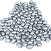 11.5x8mm Oval Beads, Opaque Dark Gray Tapered Barrels, Vintage Plastic Rice Pearls (24)