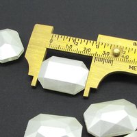 25x18mm Faceted Octagons, Opaque White Pearlized Baguettes, Vintage Plastic Beads (10)