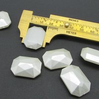 25x18mm Faceted Octagons, Opaque White Pearlized Baguettes, Vintage Plastic Beads (10)