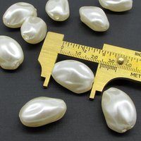 Vintage Cream Lustre Beads, 25x17mm Baroque Oval Plastic Pearls (12)