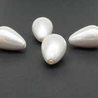26.5x17mm Teardrop Beads, Opaque White Vintage Plastic Pearls (8)