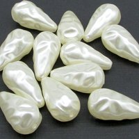 22x11.5mm Cream Teardrops, Vintage 27x13.5mm Beads,  30x15.75mm Textured Plastic Pearls