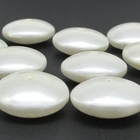 12x26.5mm Rondelles, Opaque White Puffed Rounds, Vintage Plastic Faux Pearl Saucer Beads (11)