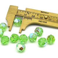 10mm Faceted Round Beads, Peridot AB Vintage Czech Machine Cut Crystal, Iridescent Pale Green Spacers