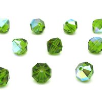 10x10mm Faceted Polygons Beads, Emerald AB Vintage Machine Cut Crystal Octagons (12)