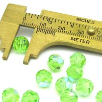 Vintage 8mm Faceted Rounds, Peridot AB Machine Cut Crystal Beads