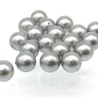 14mm Round Beads, Vintage Silver Gray Plastic Pearls