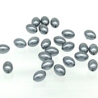 11.5x8mm Oval Beads, Opaque Dark Gray Tapered Barrels, Vintage Plastic Rice Pearls (24)