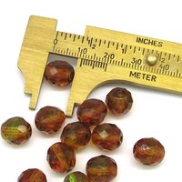 10mm Round Faceted Topaz Czech Glass Beads